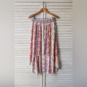 BONGO Boho Multicolor A-Line High Low Skirt Small Festival Tribal Print. Small